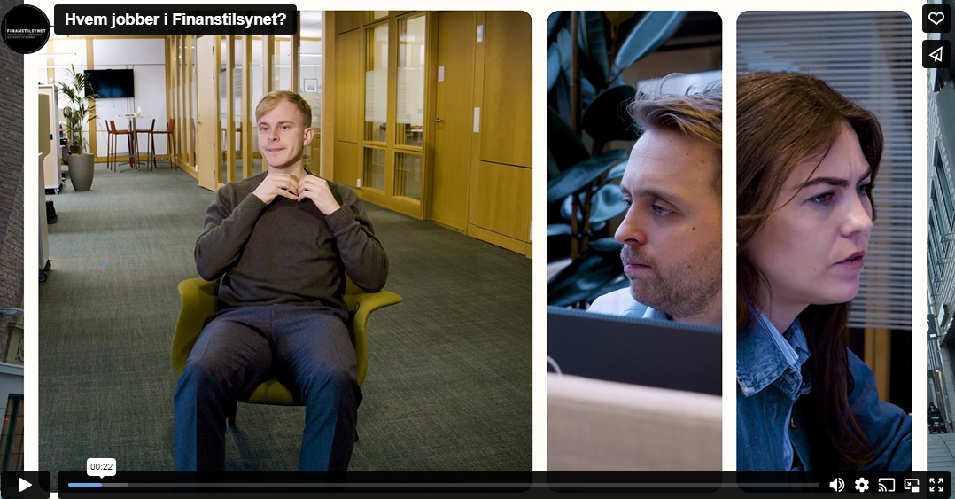 Bilde fra videoklipp om hvem so jobber i Finanstilsynet.